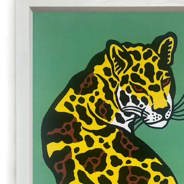 La mirada del jaguar - Amarillo / Marco Blanco 2 x 3,5cm Grande - 49x36 cm
