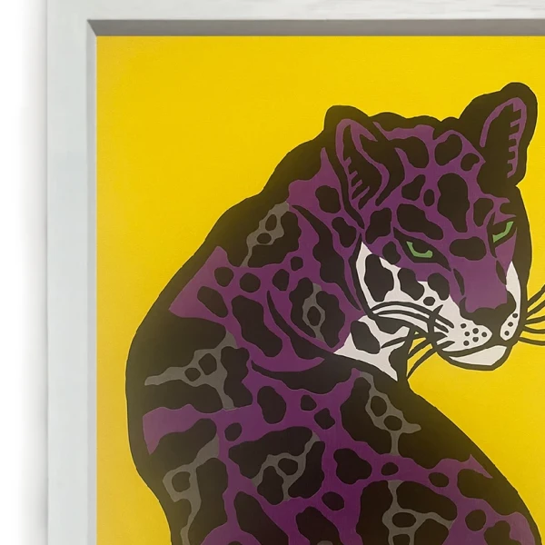 La mirada del jaguar - Púrpura / Marco Blanco 2 x 3,5cm Pequeño - 34x25 cm