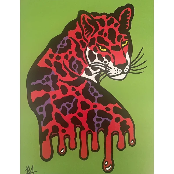 La mirada del jaguar - Rojo / Marco negro de 1,5 x 3,5cm grande - 48x35 cm