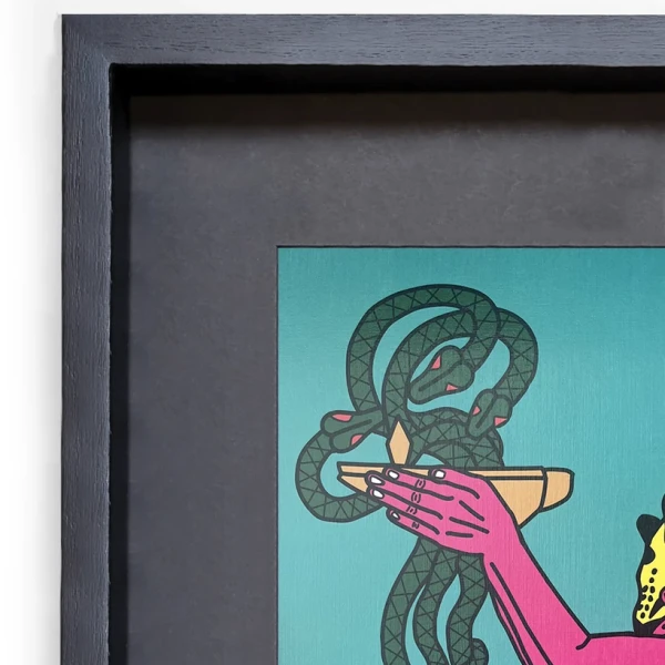 La ofrenda - turquesa / Marco Negro de 2x3,5 cm + Fondo negro Pequeño - 42x33c m