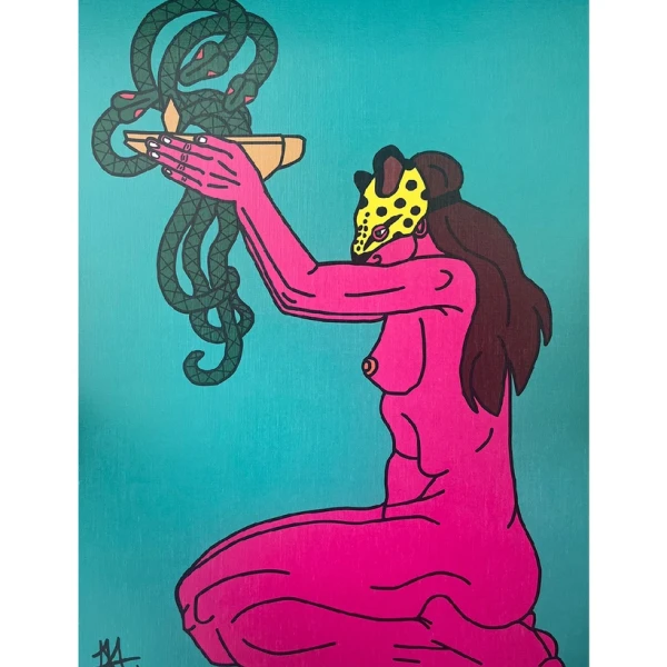 La ofrenda - turquesa / Marco Negro de 2x3,5 cm + Fondo negro Grande - 57x44c m