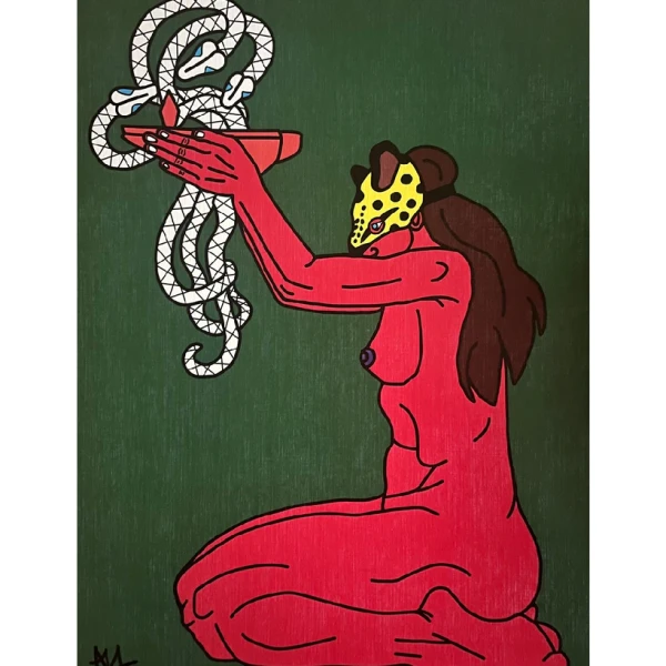 La ofrenda - turquesa / Marco Negro de 2x3,5 cm + Fondo negro Grande - 57x44c m