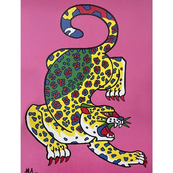 Jaguar Geométrio - amarilla / Marco negro con fondo negro grande - 57x44