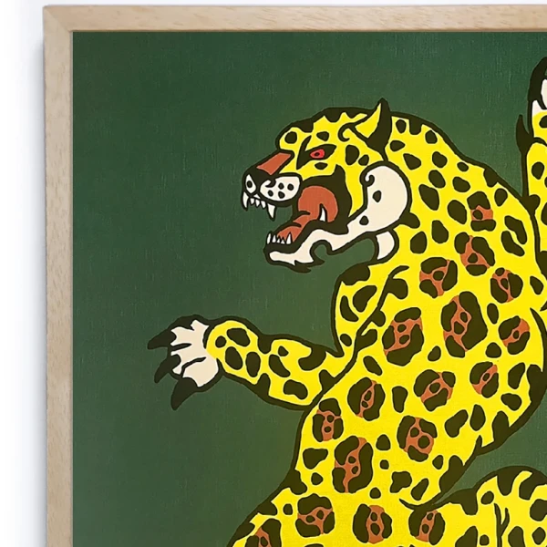 Jaguar Danzante - Verde / Marco de madera cera de 1 cm grande -  47x34 cm