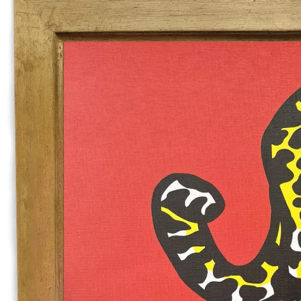 Jaguar al acecho - Naranja / Marco dorado a la hoja con garganta pequeño - 27x38 cm