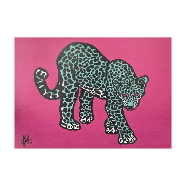 Jaguar al acecho - Naranja / Marco dorado a la hoja con garganta pequeño - 27x38 cm