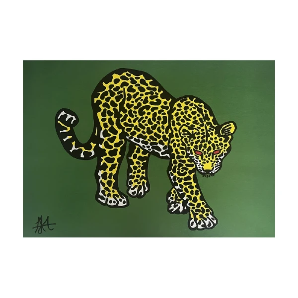 Jaguar al acecho - Rosa / Marco dorado a la hoja con garganta pequeño - 27x38 cm