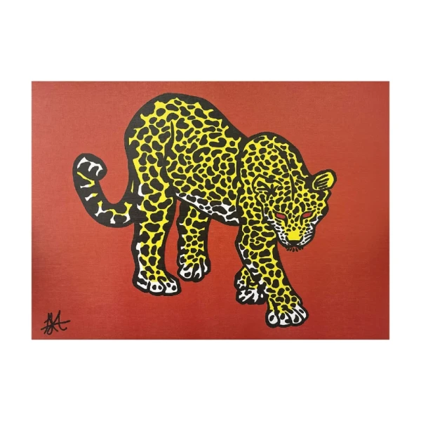 Jaguar al acecho - Rosa / Marco en madera marupá cera de 3cm con passpartou grande - 51x38 cm