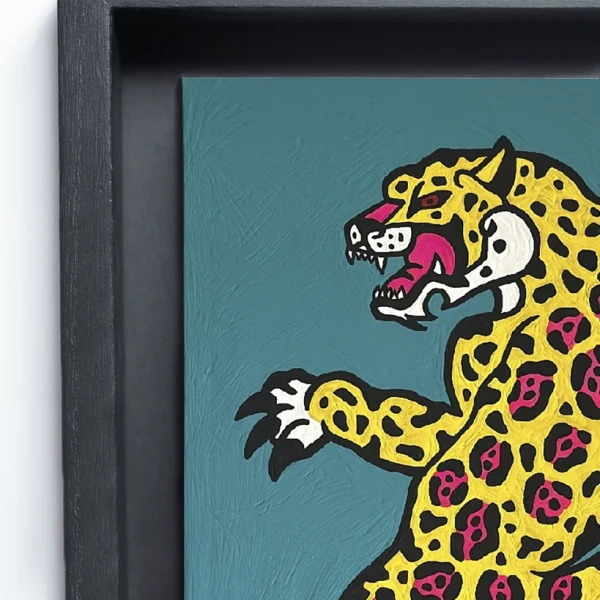 Jaguar Danzante - 50x70 / Marco negro liso (2 ancho x 3,5 profundidad) + 3 cm de fondo Negro