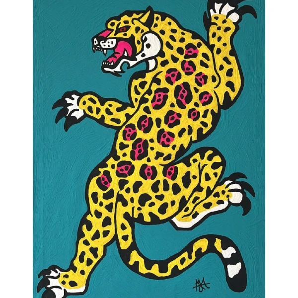 Jaguar Danzante - 50x70 / Marco negro liso (2 ancho x 3,5 profundidad) + 3 cm de fondo Negro