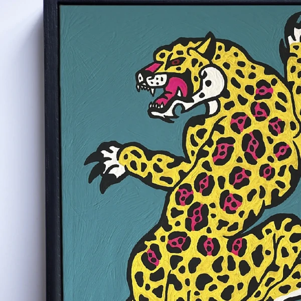 Jaguar Danzante - 50x70 / Marco negro liso al borde (1,5 cm ancho de frente x 3 cm de profundidad)