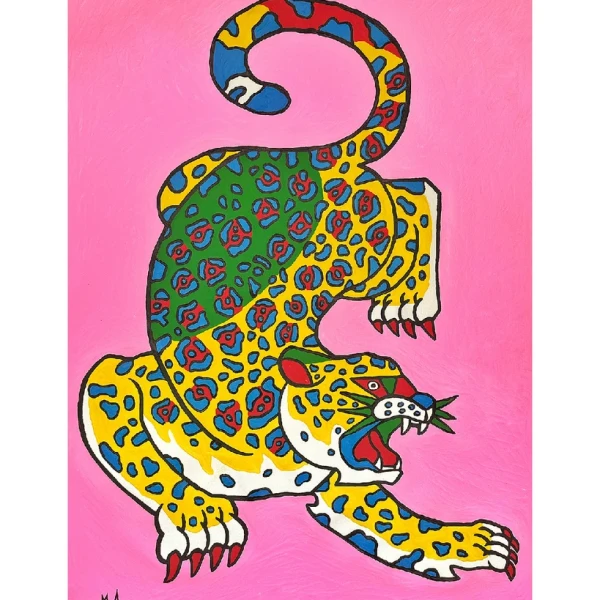 Jaguar Geométrico - 35x50 / Marco marupá cera (2 ancho x 3,5 profundidad) + 3 cm de fondo Negro