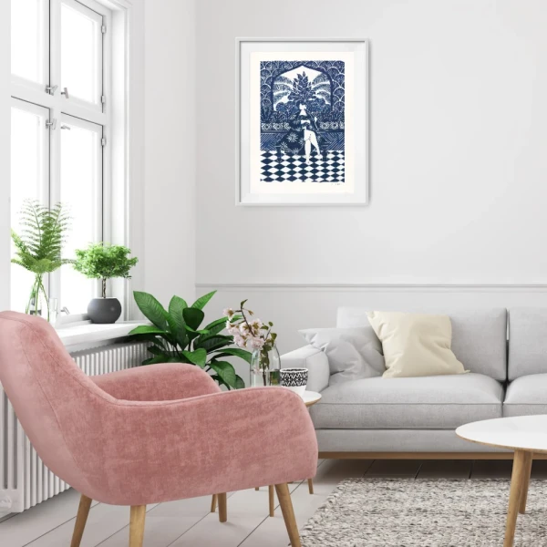 Musa - 30 x 42 / Marco box blanco liso mas paspartu blanco