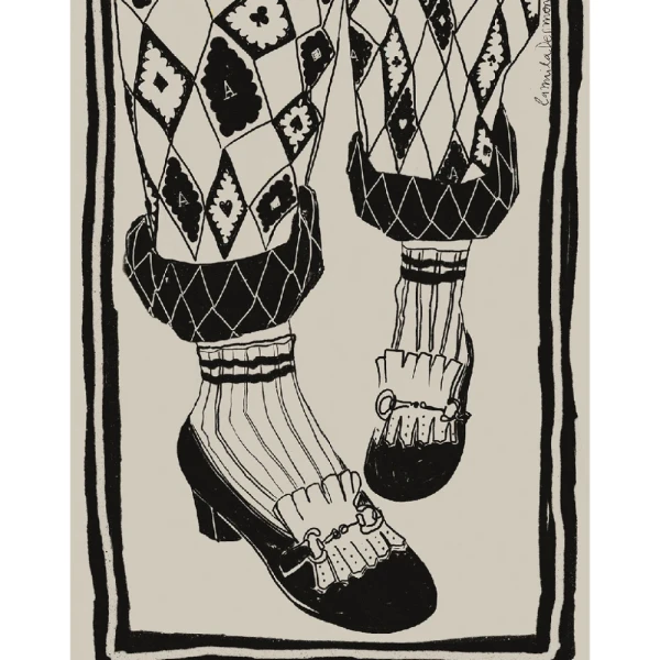 Babucha rombos - 30 X 42 / Marco chato de 3 cm con rebaje blanco liso