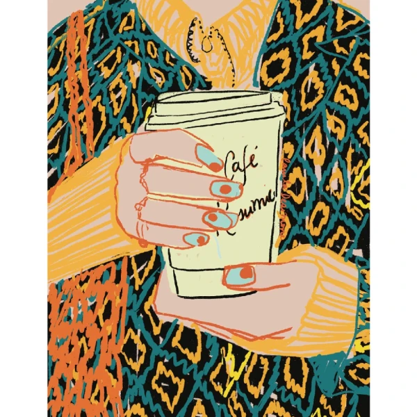 Camisa y saco - 21 x 30 / Marco chato 3 cm marupa natural mas pasepartu ocre