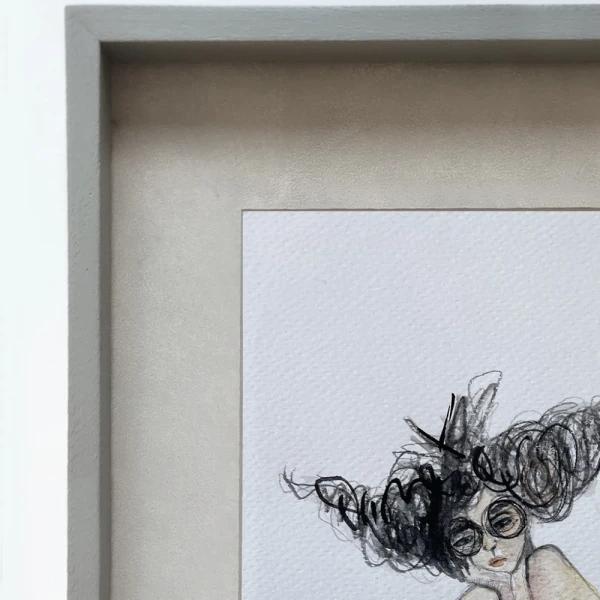 Mujer 1 - Marco tipo box gris + passepartout gris