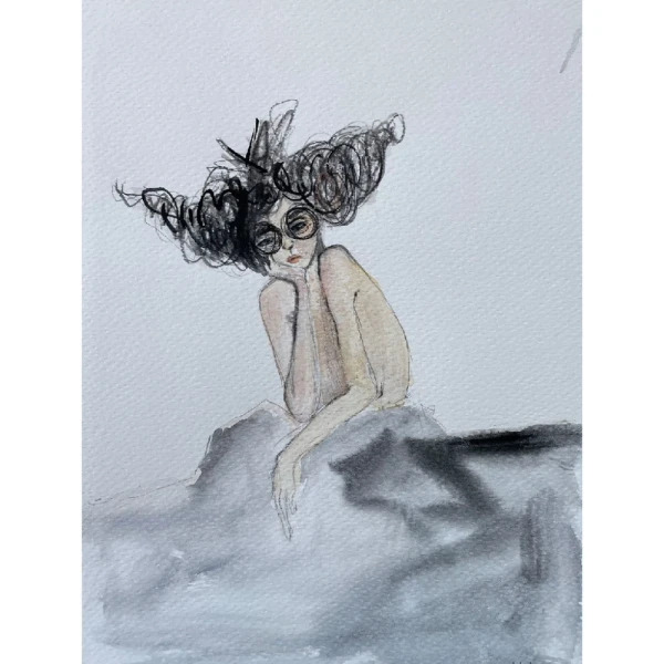 Mujer 1 - Marco tipo box gris + passepartout gris