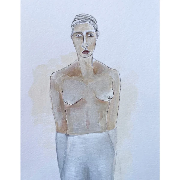 Mujer 3 - Marco tipo box gris + passepartout piedra