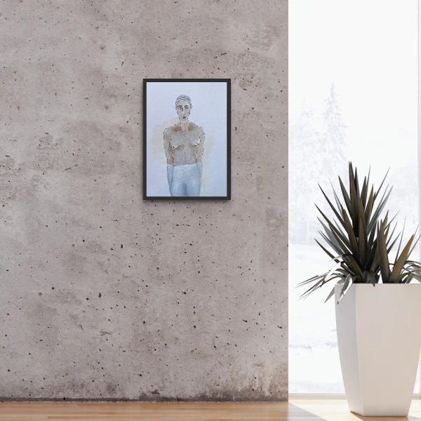 Mujer 3 - Marco tipo box negro + passepartout piedra