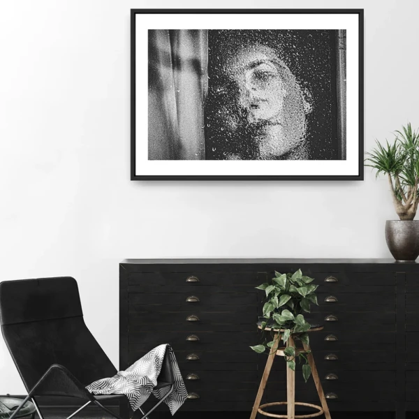 Lluvia - 90 x 60 / Marco en L recto negro