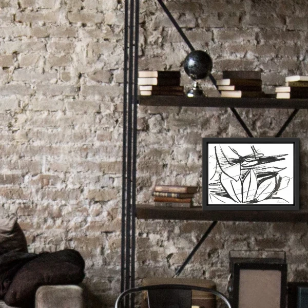 Flower - Marco en L negro + passepartout gris