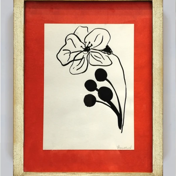 Flor - Marco chato dorado + passepartout colorado