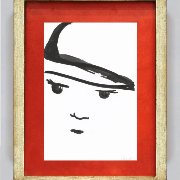 Chino - Marco chato dorado + passepartout rojo