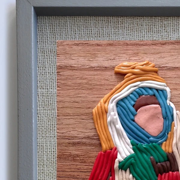 Sentimientos 5 - Marco tipo box gris + arpillera white