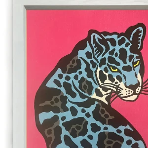 La mirada del jaguar - Azul / Marco Blanco 2 x 3,5cm Pequeño - 34x25 cm