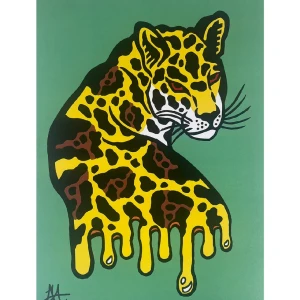 La mirada del jaguar - Azul / Marco Negro de 2x3,5 cm + Fondo negro Pequeï¿½o - 42x33