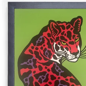La mirada del jaguar - Rojo / Marco negro de 1,5 x 3,5cm grande - 48x35 cm