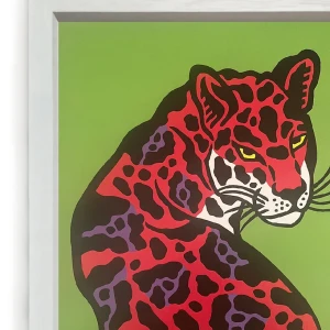 La mirada del jaguar - Rojo / Marco Blanco 2 x 3,5cm Pequeño - 34x25 cm
