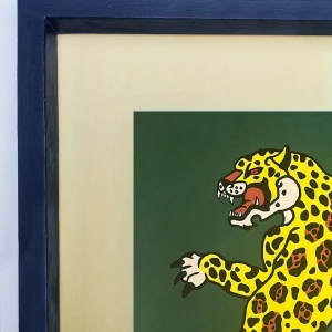 Jaguar Danzante - Verde / Marco negro con fondo ocre grande - 57x44 cm