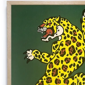 Jaguar Danzante - Verde / Marco de madera cera de 1 cm grande -  47x34 cm