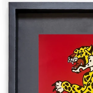 Jaguar Danzante - Rojo / Marco negro con fondo negro  pequeño -  42x33 cm