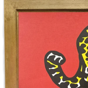 Jaguar al acecho - Naranja / Marco dorado a la hoja con garganta grande - 52x39 cm