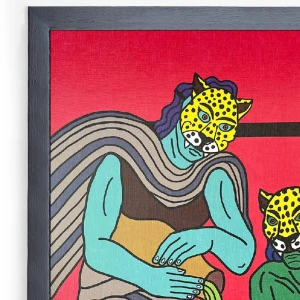 Dos Chamanes y una poción - Rojo / Marco de 1,5 x 3,5 negro grande - 48 x 35cm