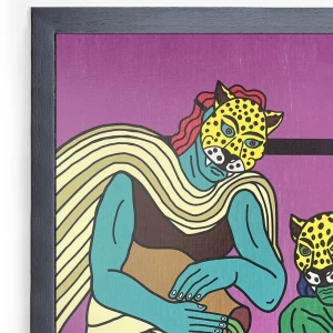 Dos Chamanes y una poción - Violeta / Marco de 1,5 x 3,5 negro grande - 48 x 35cm