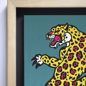 Jaguar Danzante - 35x50 / Marco marupá cera (2 ancho x 3,5 profundidad) + 3 cm de fondo Negro