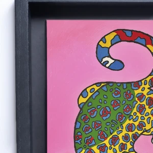 Jaguar Geométrico - 35x50 / Marco negro liso (2 ancho x 3,5 profundidad) + 3 cm de fondo Negro