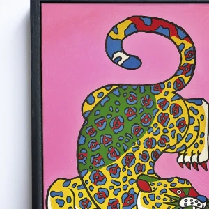 Jaguar Geométrico - 35x50 / Marco negro liso al borde (1,5 cm ancho de frente x 3 cm de profundidad)