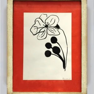 Flor - Marco chato dorado + passepartout colorado